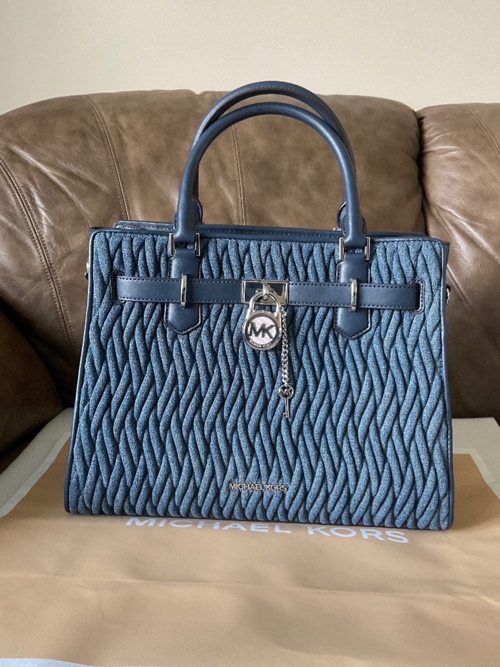 MICHAEL KORS Hamilton Matelasse Denim Satchel